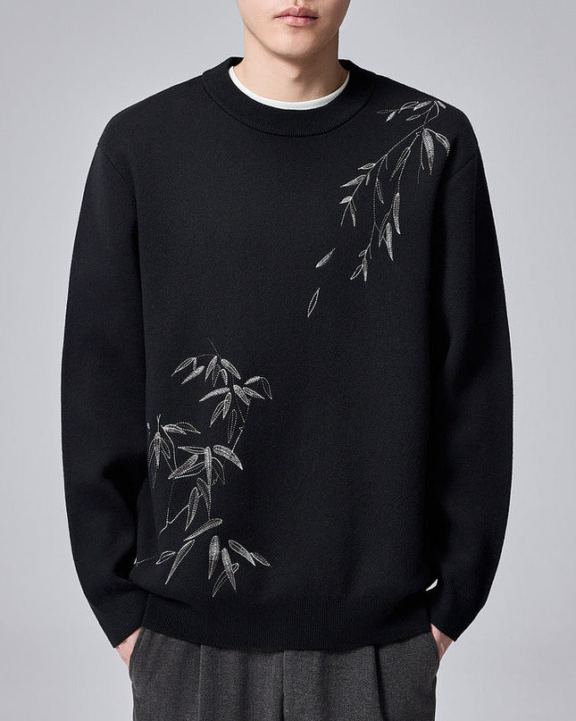 Zen Stitch Mo Maike Men's Embroidered Crewneck Sweater - Autumn Comfort Knit