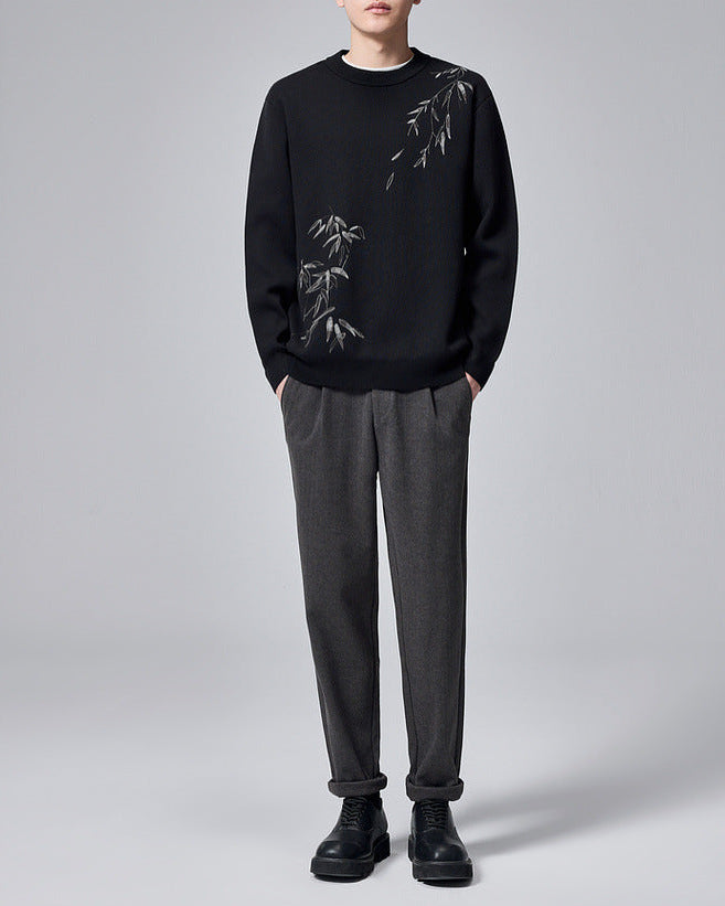 Zen Stitch Mo Maike Men's Embroidered Crewneck Sweater - Autumn Comfort Knit