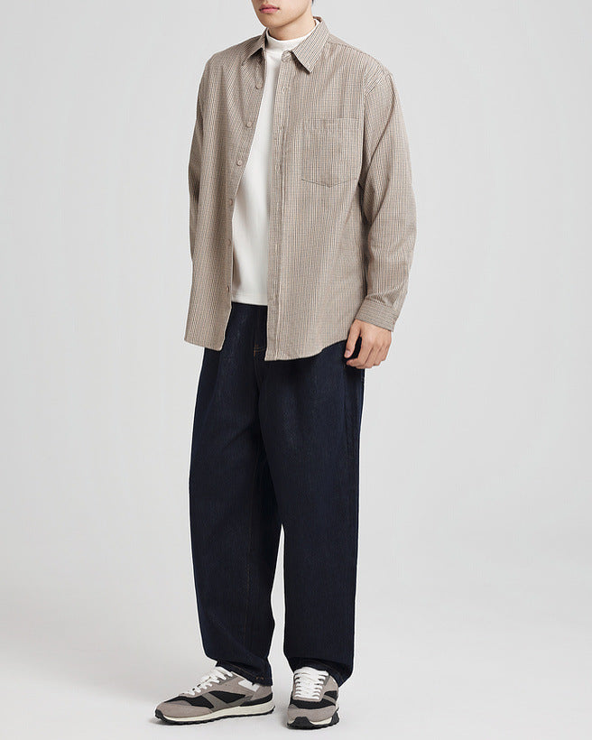 Men's Carbon Brushed Plaid Flannel Shirt - Warm, Stylish, Casual Long Sleeve