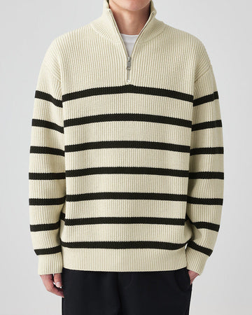 Momeike ThermalWave Men's Half-Zip Striped Knit Sweater - Warm, Stylish Pullover