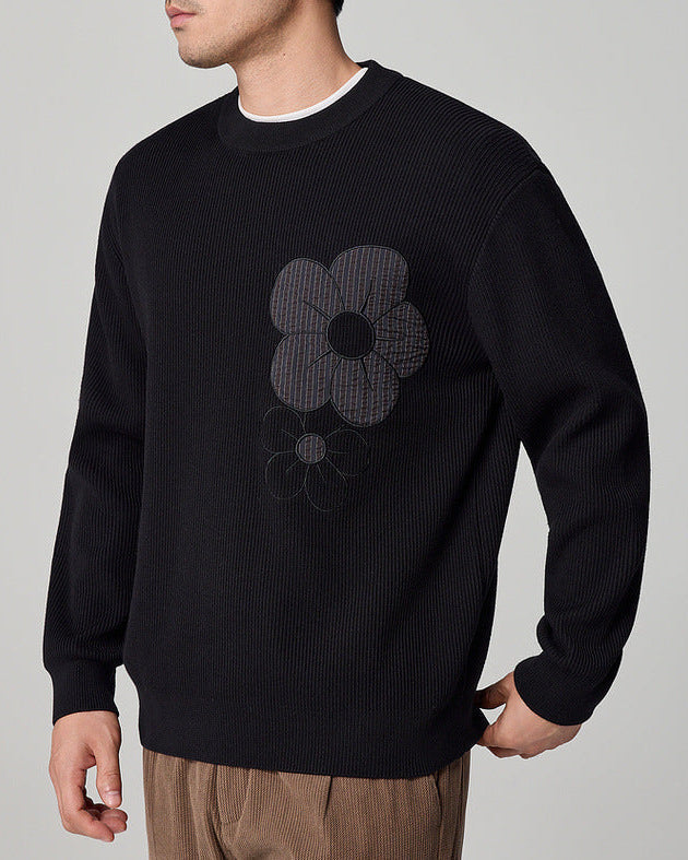 Men's Cozy Autumn Zen Ribbed Crew Neck Sweater - Soft Knit Texture