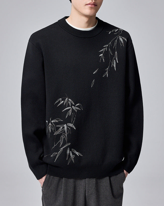 Zen Stitch Mo Maike Men's Embroidered Crewneck Sweater - Autumn Comfort Knit