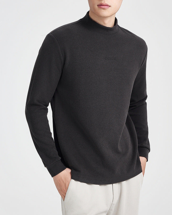 Soft Textured Fleece Semi-Turtleneck Base Layer Shirt for Cozy Winter
