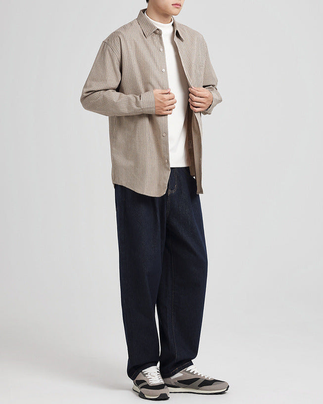 Men's Carbon Brushed Plaid Flannel Shirt - Warm, Stylish, Casual Long Sleeve