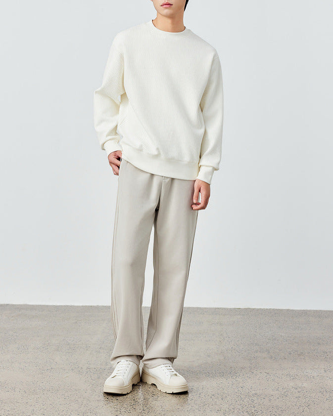 Mimaike Men's Waffle Weave Knit Sweater: Soft, Breathable, Stylish, 320g Comfort