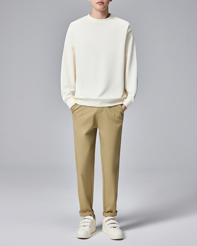 Momeike Urban Waffle Knit Crewneck Sweatshirt for Men