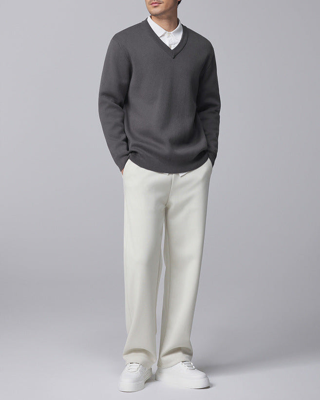 Mo Maike Men's Relaxed Fit V-Neck Solid Sweater – Comfort, Style, Versatile