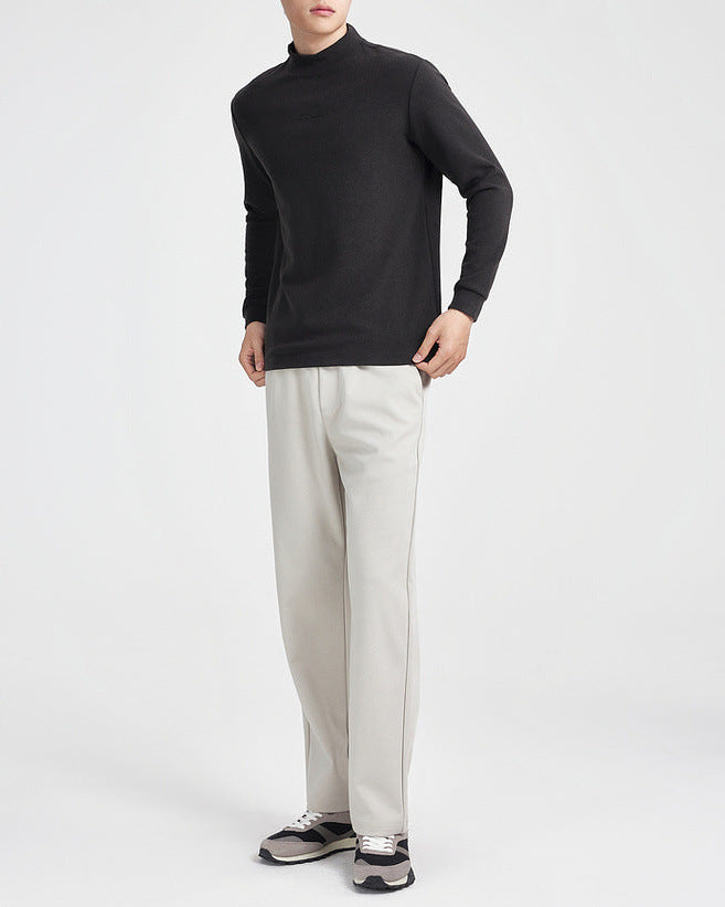 Soft Textured Fleece Semi-Turtleneck Base Layer Shirt for Cozy Winter