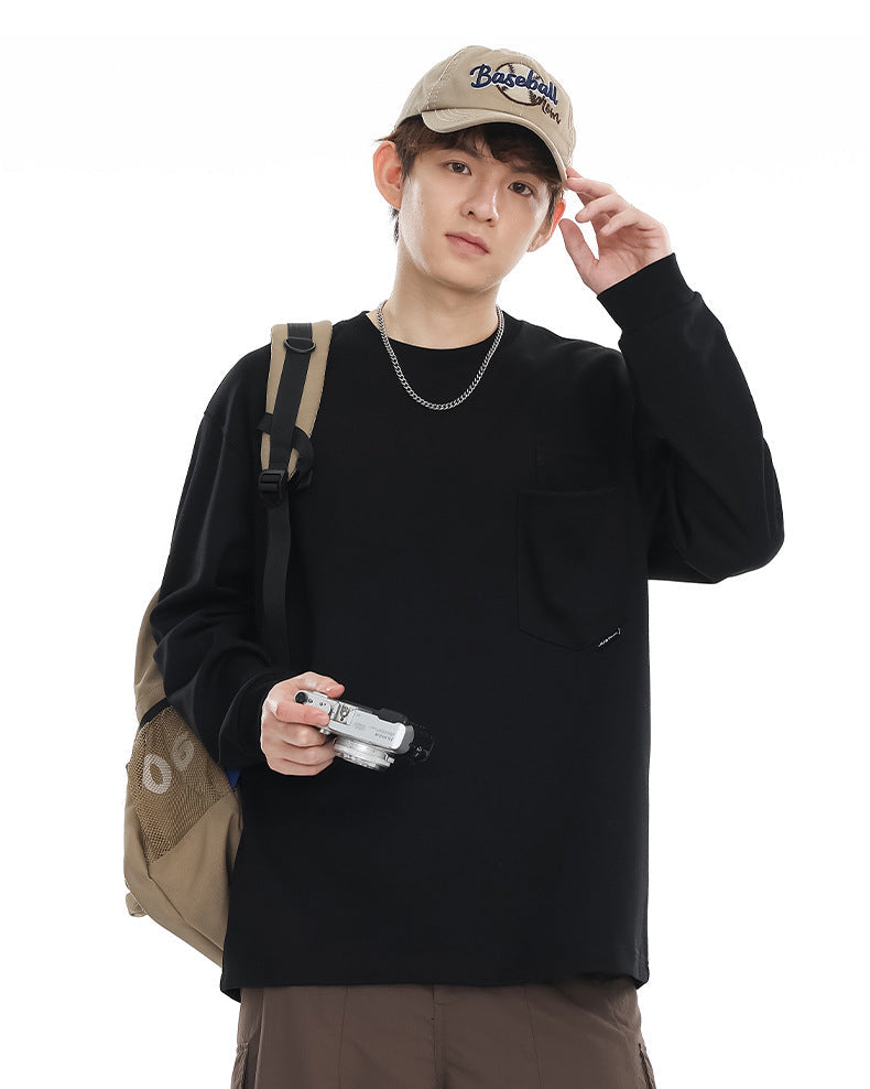 Haven Premium Cotton Double Pocket Tee: Relaxed Fit, Modern Long Sleeve Comfort