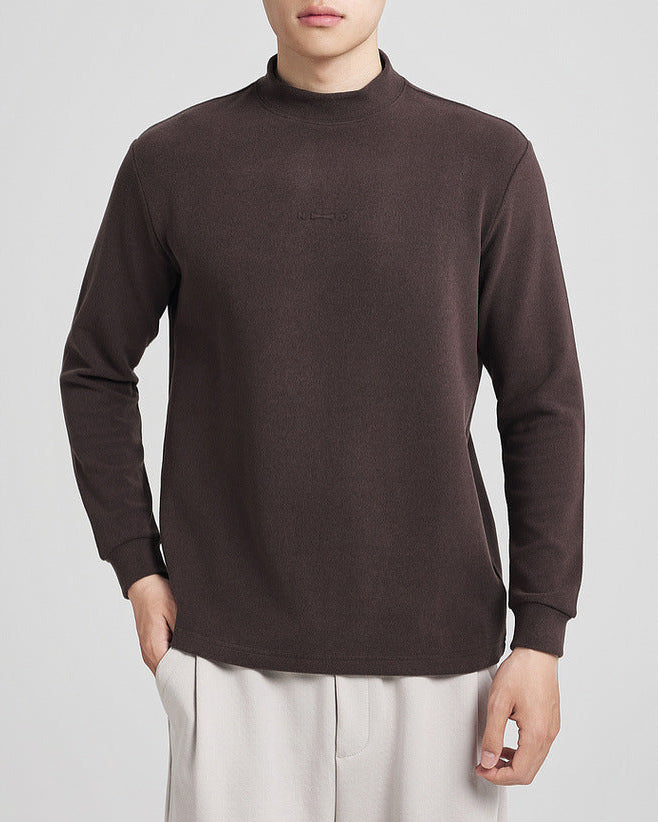 Soft Textured Fleece Semi-Turtleneck Base Layer Shirt for Cozy Winter