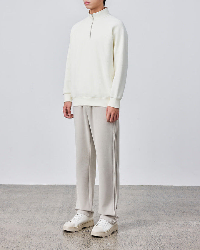 Men's Vertical Texture Half-Zip Stand Collar Sweatshirt - Casual Winter Pullover