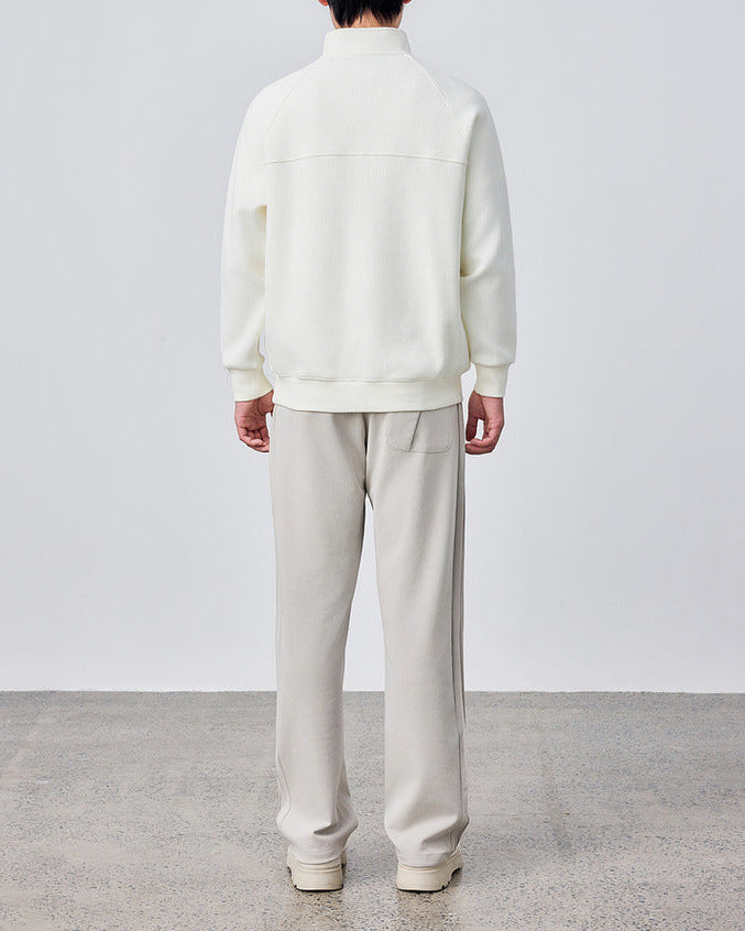 Men's Vertical Texture Half-Zip Stand Collar Sweatshirt - Casual Winter Pullover