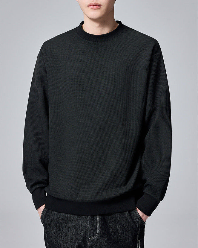 Momeike Urban Waffle Knit Crewneck Sweatshirt for Men