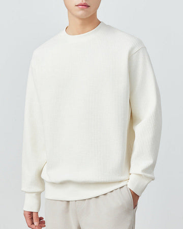 Mimaike Men's Waffle Weave Knit Sweater: Soft, Breathable, Stylish, 320g Comfort