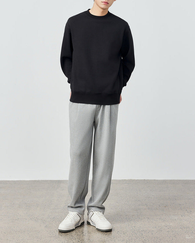 Mimaike Men's Waffle Weave Knit Sweater: Soft, Breathable, Stylish, 320g Comfort