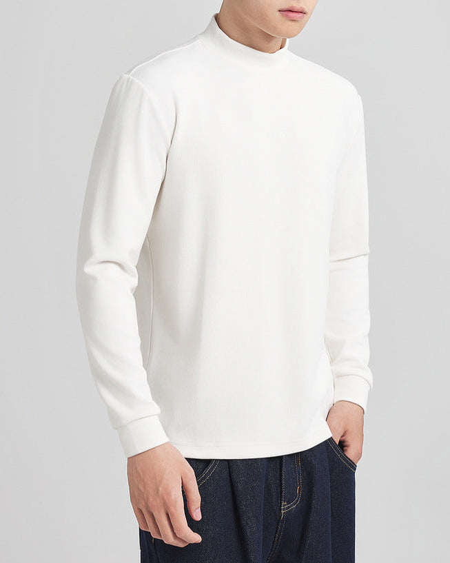 Soft Textured Fleece Semi-Turtleneck Base Layer Shirt for Cozy Winter