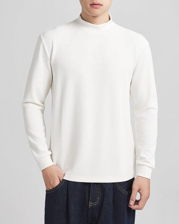 Soft Textured Fleece Semi-Turtleneck Base Layer Shirt for Cozy Winter