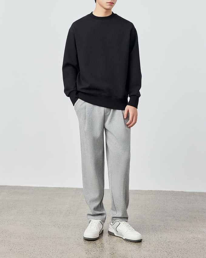 Mimaike Men's Waffle Weave Knit Sweater: Soft, Breathable, Stylish, 320g Comfort