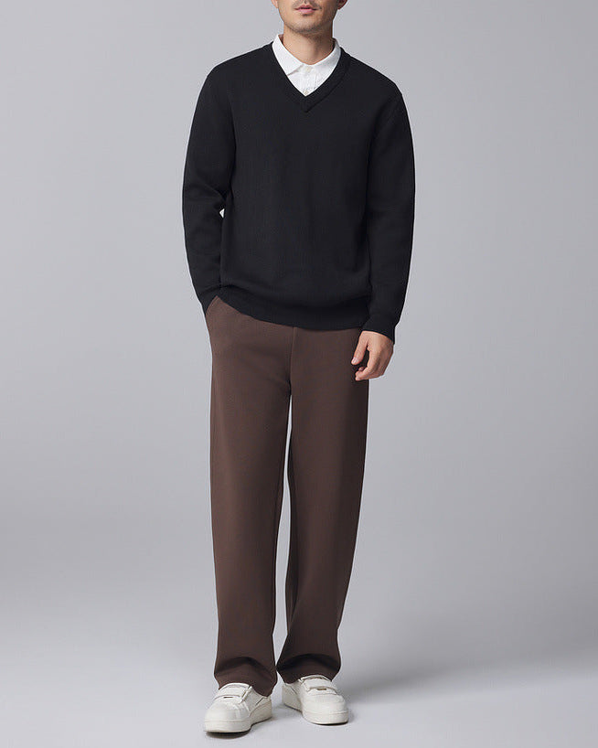 Mo Maike Men's Relaxed Fit V-Neck Solid Sweater – Comfort, Style, Versatile