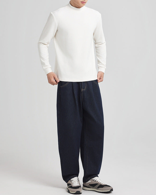 Soft Textured Fleece Semi-Turtleneck Base Layer Shirt for Cozy Winter