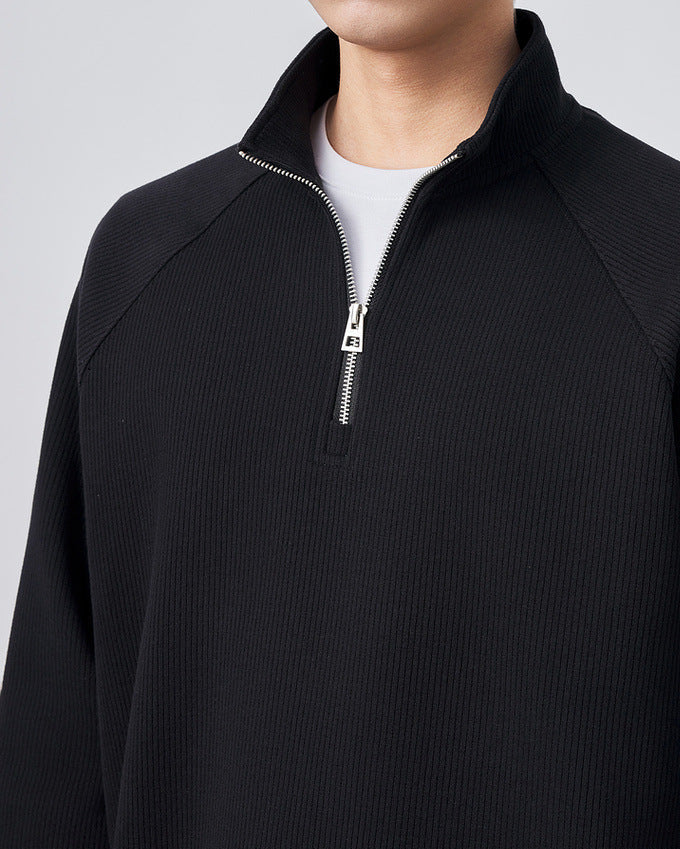 Men's Vertical Texture Half-Zip Stand Collar Sweatshirt - Casual Winter Pullover