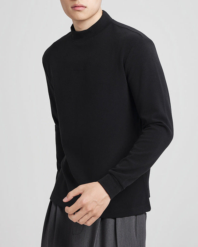 Soft Textured Fleece Semi-Turtleneck Base Layer Shirt for Cozy Winter