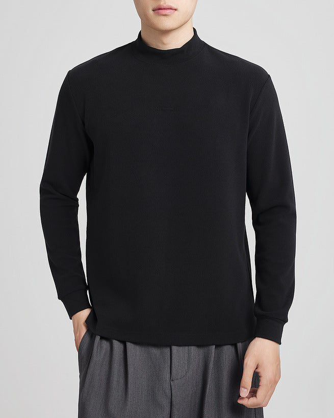 Soft Textured Fleece Semi-Turtleneck Base Layer Shirt for Cozy Winter