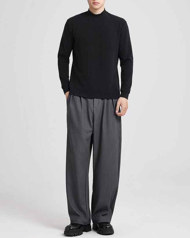 Soft Textured Fleece Semi-Turtleneck Base Layer Shirt for Cozy Winter