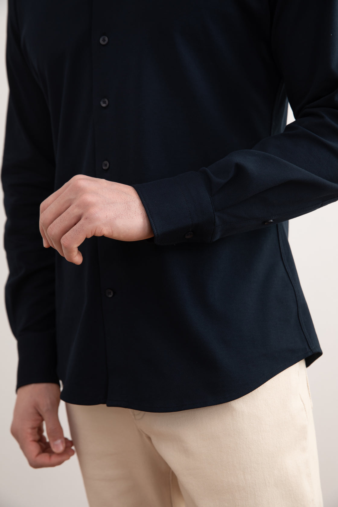 Elegant Navy Cotton Piqué Shirt - Slim Fit, Spread Collar, Ultimate Comfort