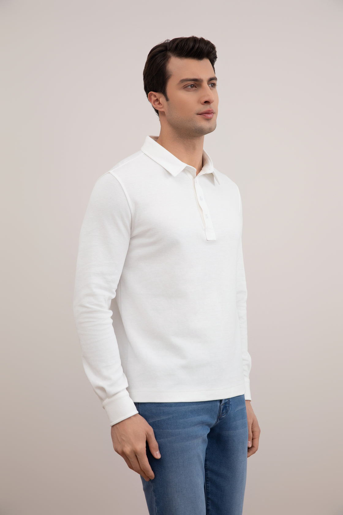 Premium Men's Panama Jersey Long Sleeve Polo - Cotton Blend, Button Collar