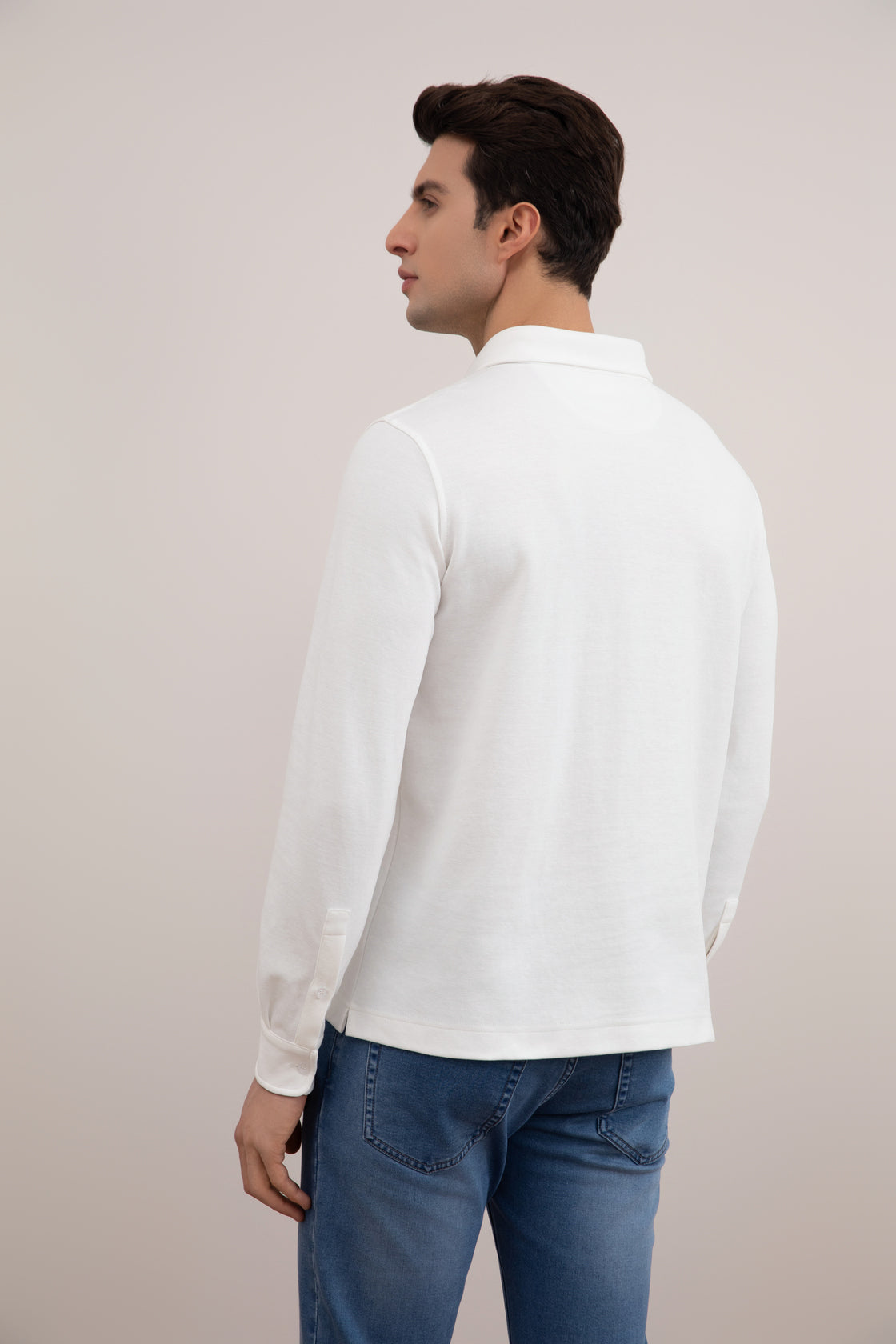 Premium Men's Panama Jersey Long Sleeve Polo - Cotton Blend, Button Collar