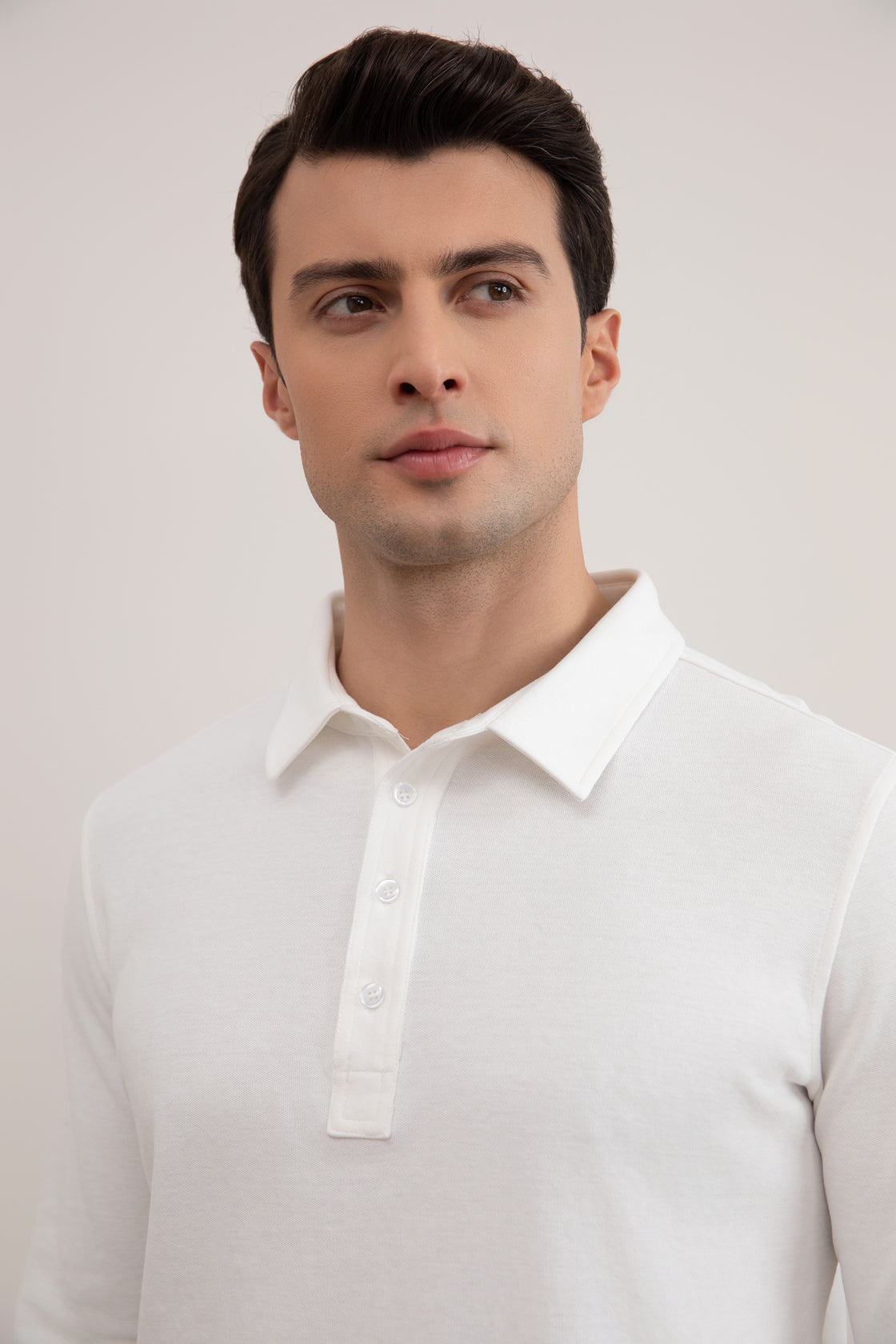 Premium Men's Panama Jersey Long Sleeve Polo - Cotton Blend, Button Collar