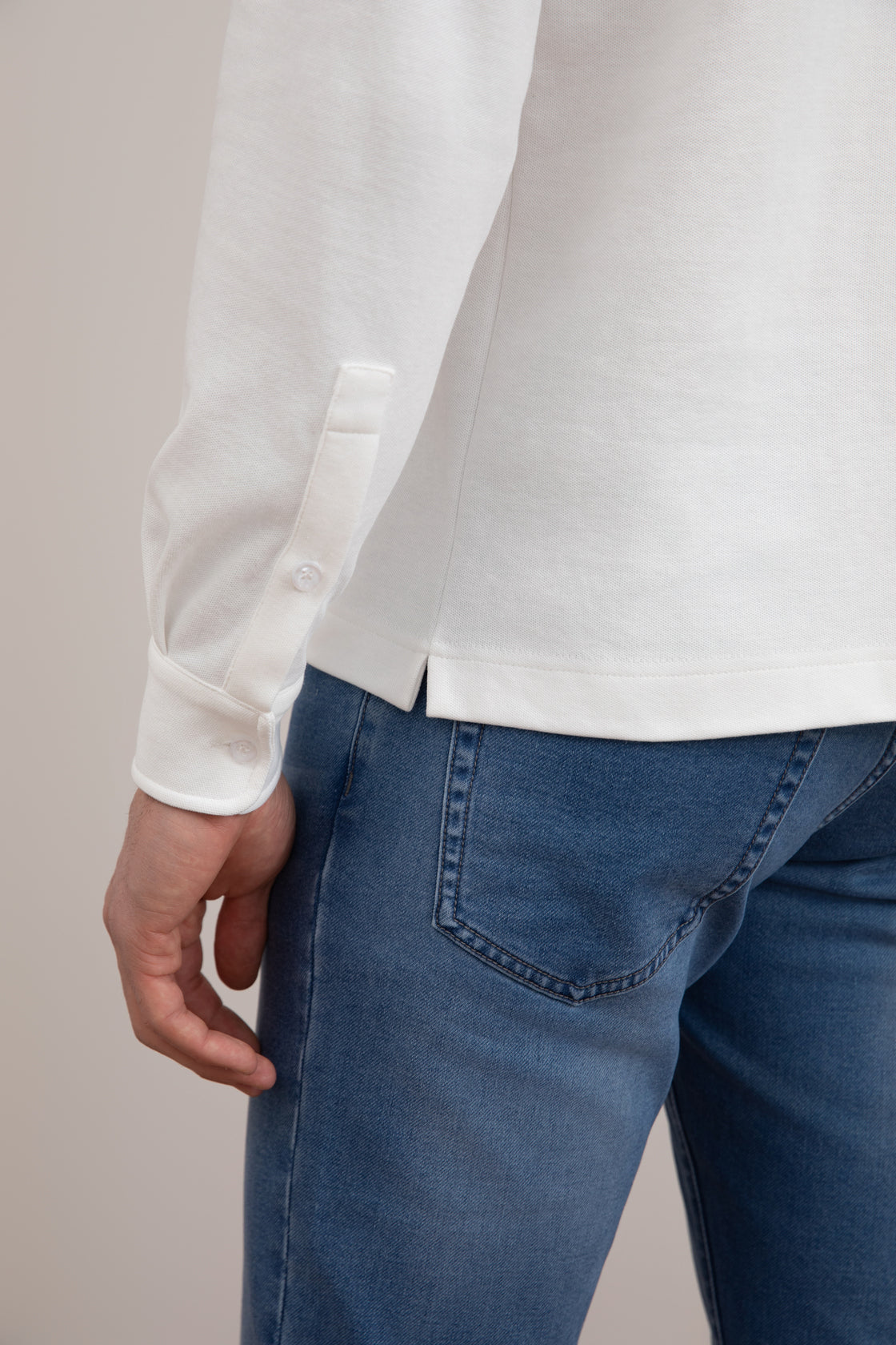 Premium Men's Panama Jersey Long Sleeve Polo - Cotton Blend, Button Collar