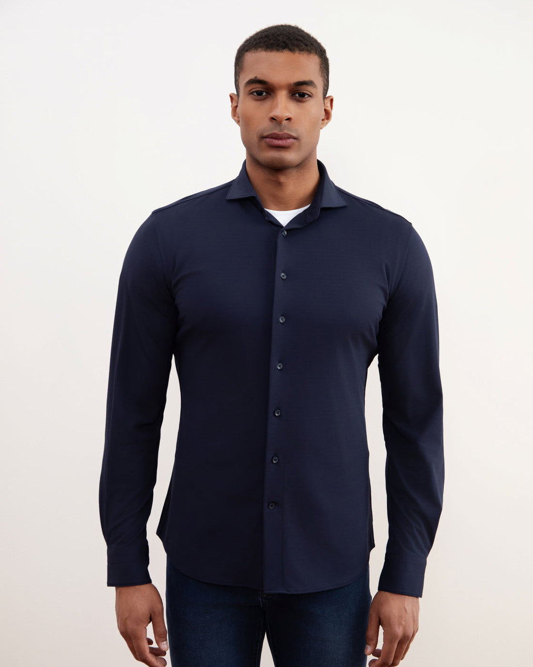 Effortlessly Chic Navy Comfort Shirt: Ultra-Soft Tailored Fit for Modern Style