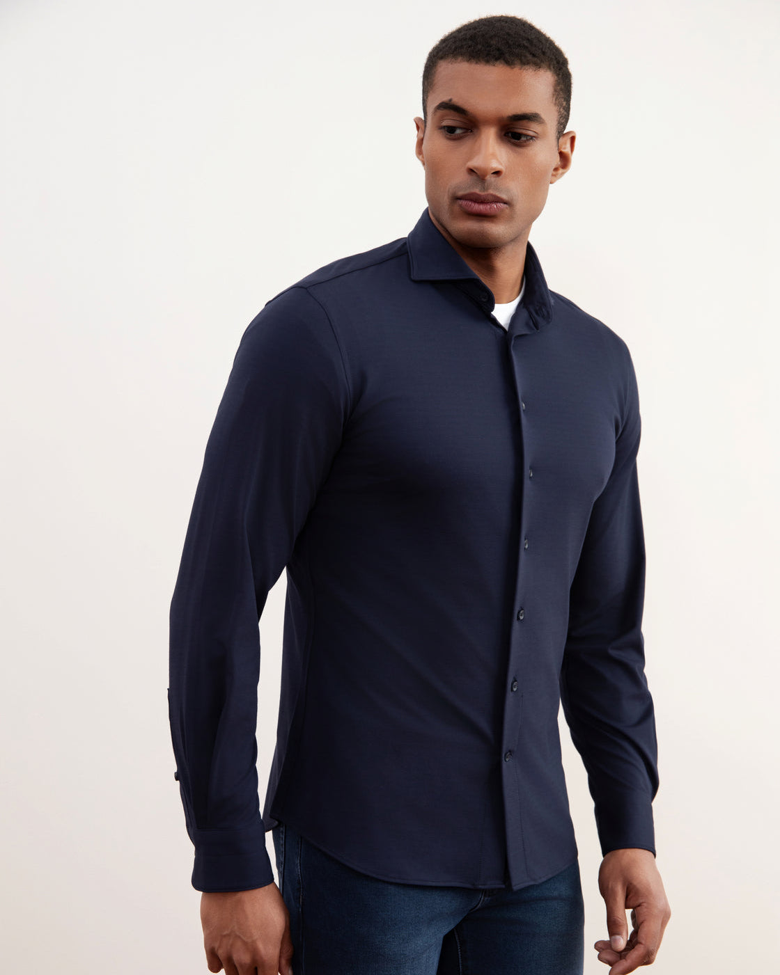 Effortlessly Chic Navy Comfort Shirt: Ultra-Soft Tailored Fit for Modern Style