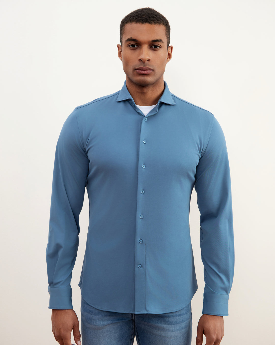 Premium Turquoise Cotton Comfort Shirt: Regular Fit, Semi-Spread Collar, Soft Feel
