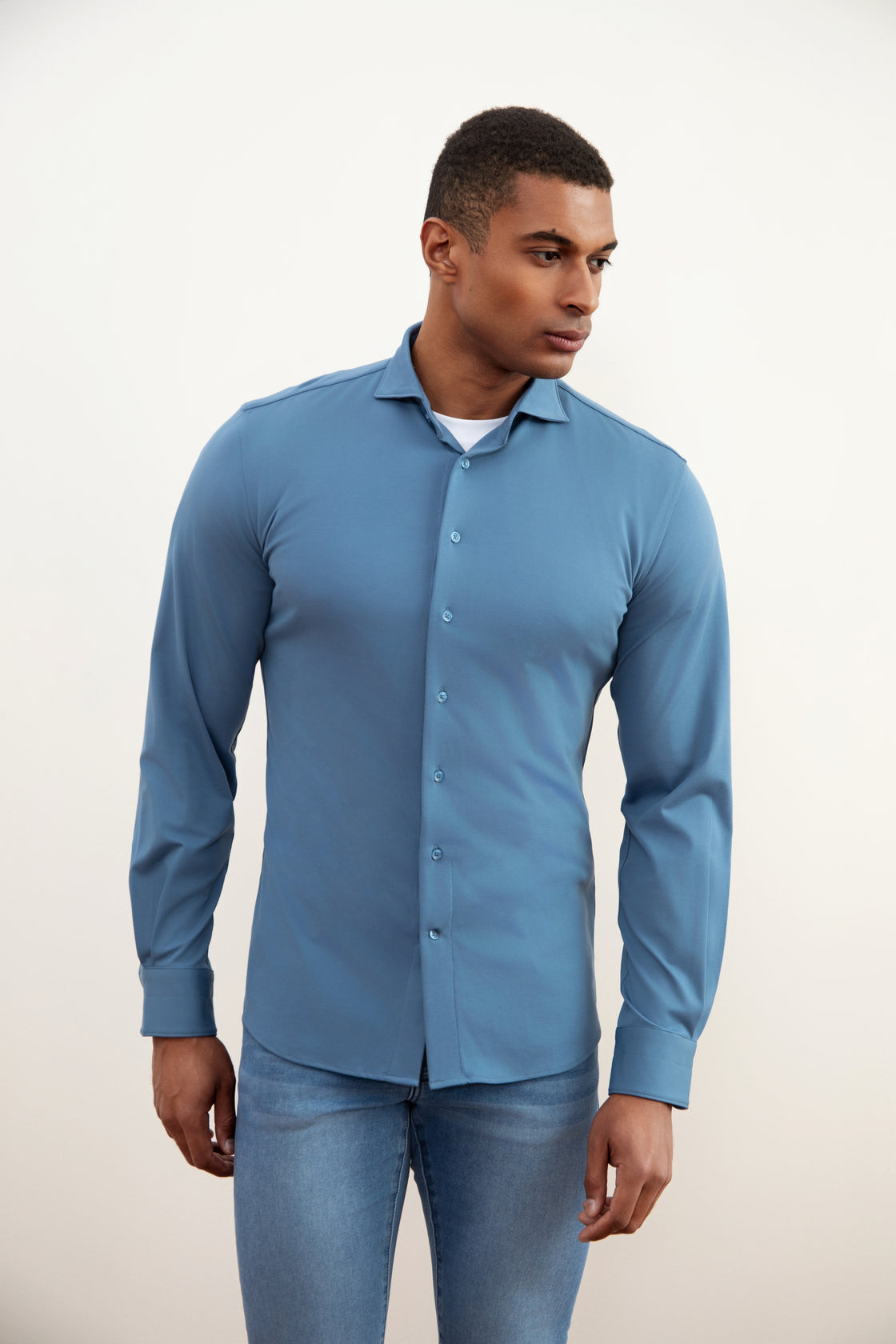 Premium Turquoise Cotton Comfort Shirt: Regular Fit, Semi-Spread Collar, Soft Feel