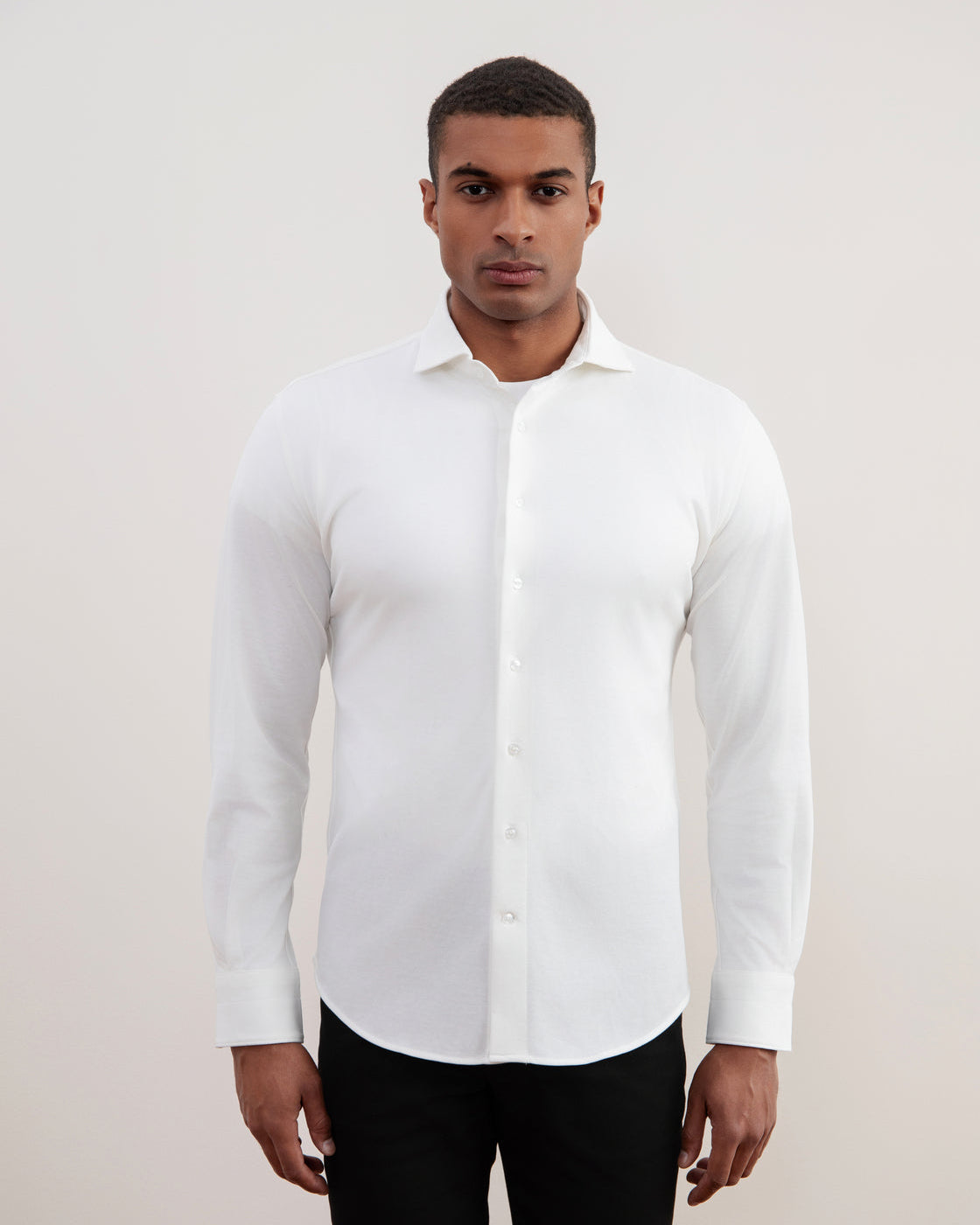 Men's Premium Off-White Cotton Piqué Slim Fit Shirt with Elegant Spread Collar