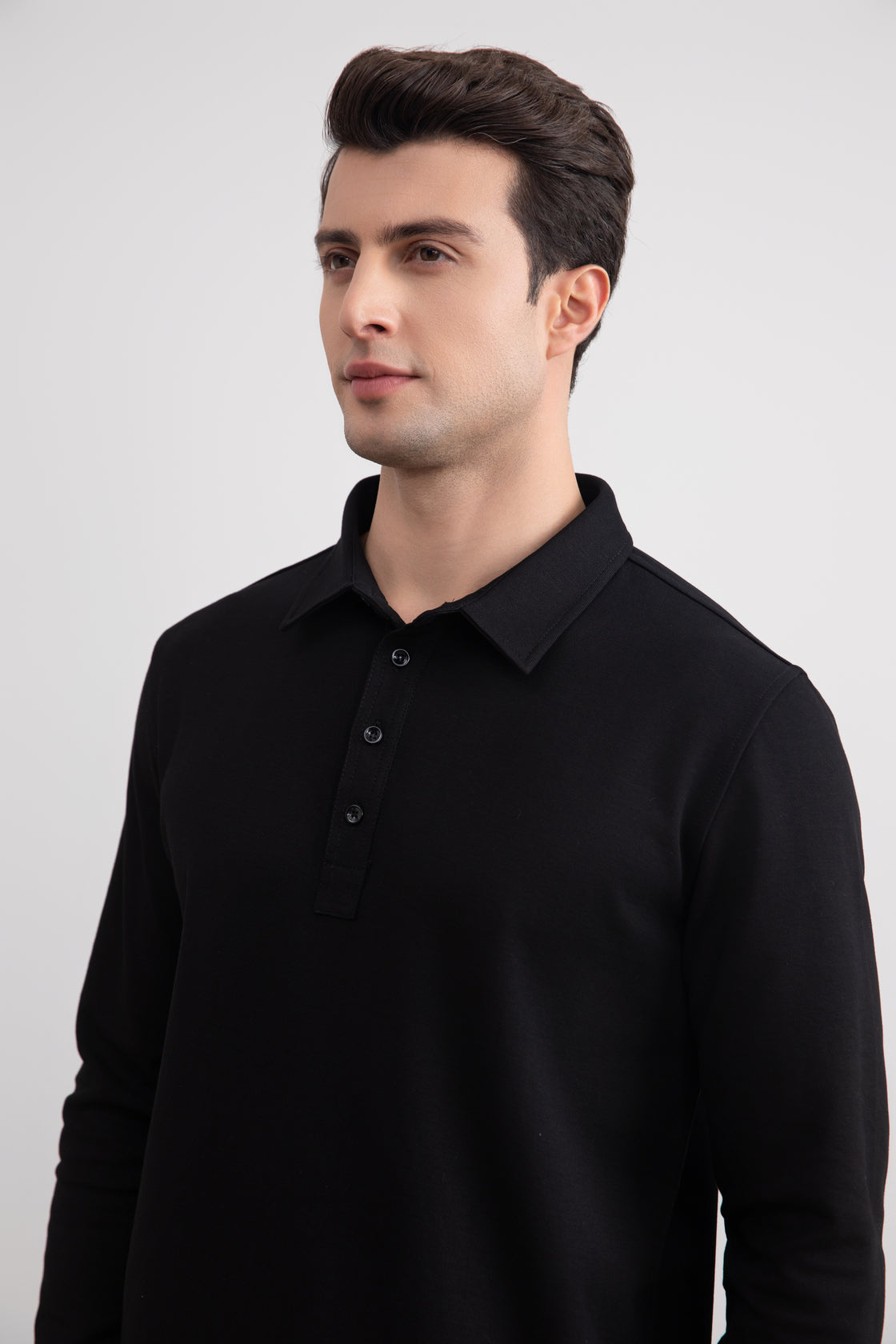 Men's Black Jersey Polo Shirt: Soft Cotton Blend, Long Sleeve Style