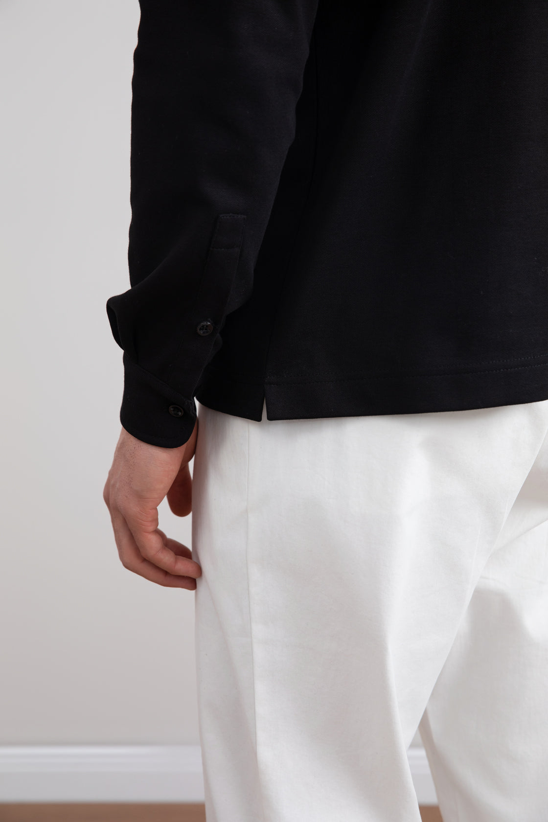 Men's Black Jersey Polo Shirt: Soft Cotton Blend, Long Sleeve Style