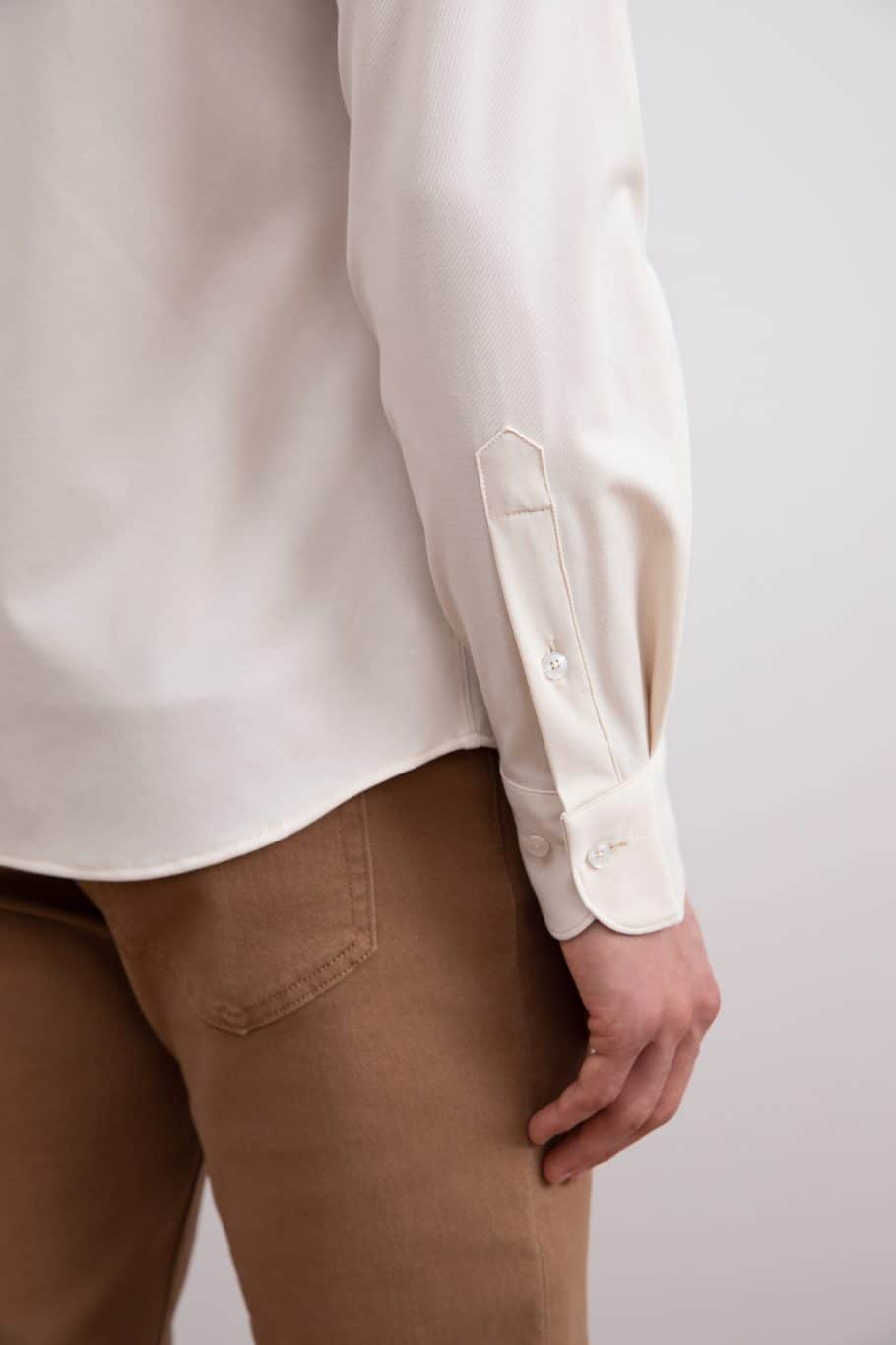 Soft Beige Comfort Cotton Tailoring Shirt with Semi-Spread Collar Cuffs