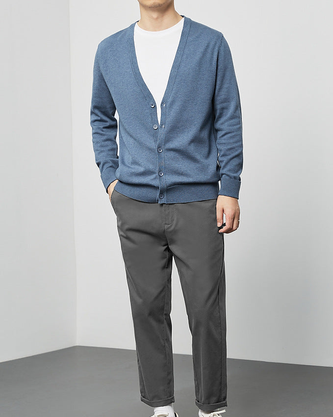 Mimaike Essential V-Neck Knit Cardigan – Soft Breathable Men’s Sweater