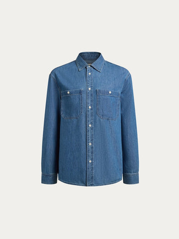 Ultra-Soft Tailored Light Denim Shirt for Men - Regular Fit Comfort