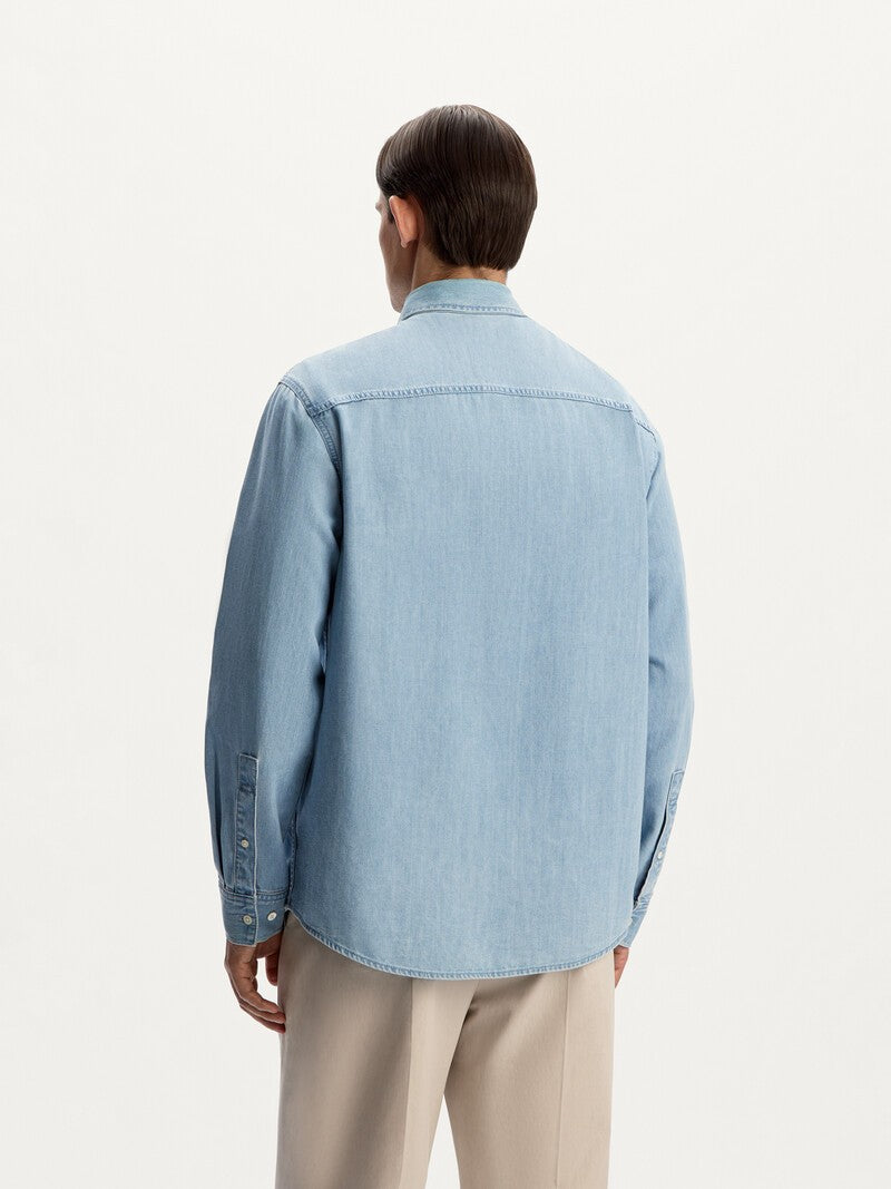 Premium Men's Light Blue Denim Shirt - Soft Cotton, Regular Fit Style