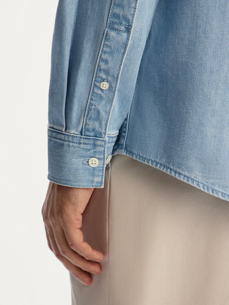 Premium Men's Light Blue Denim Shirt - Soft Cotton, Regular Fit Style