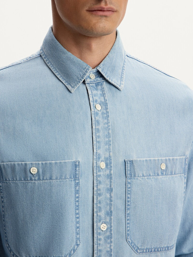 Premium Men's Light Blue Denim Shirt - Soft Cotton, Regular Fit Style