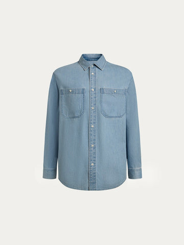 Premium Men's Light Blue Denim Shirt - Soft Cotton, Regular Fit Style