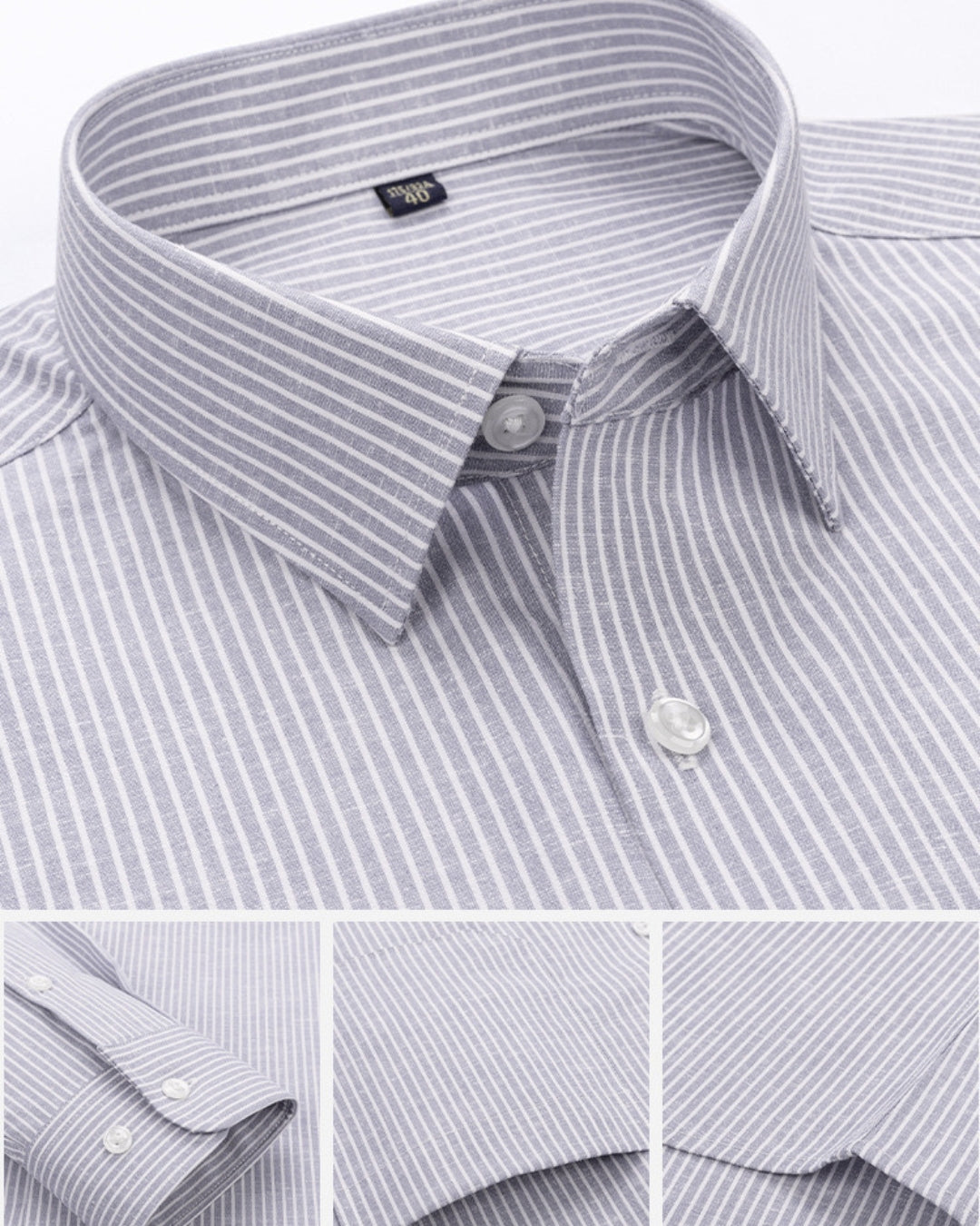 Premium Breathable Cotton Light Grey Striped Oxford Shirt, Tailored Fit