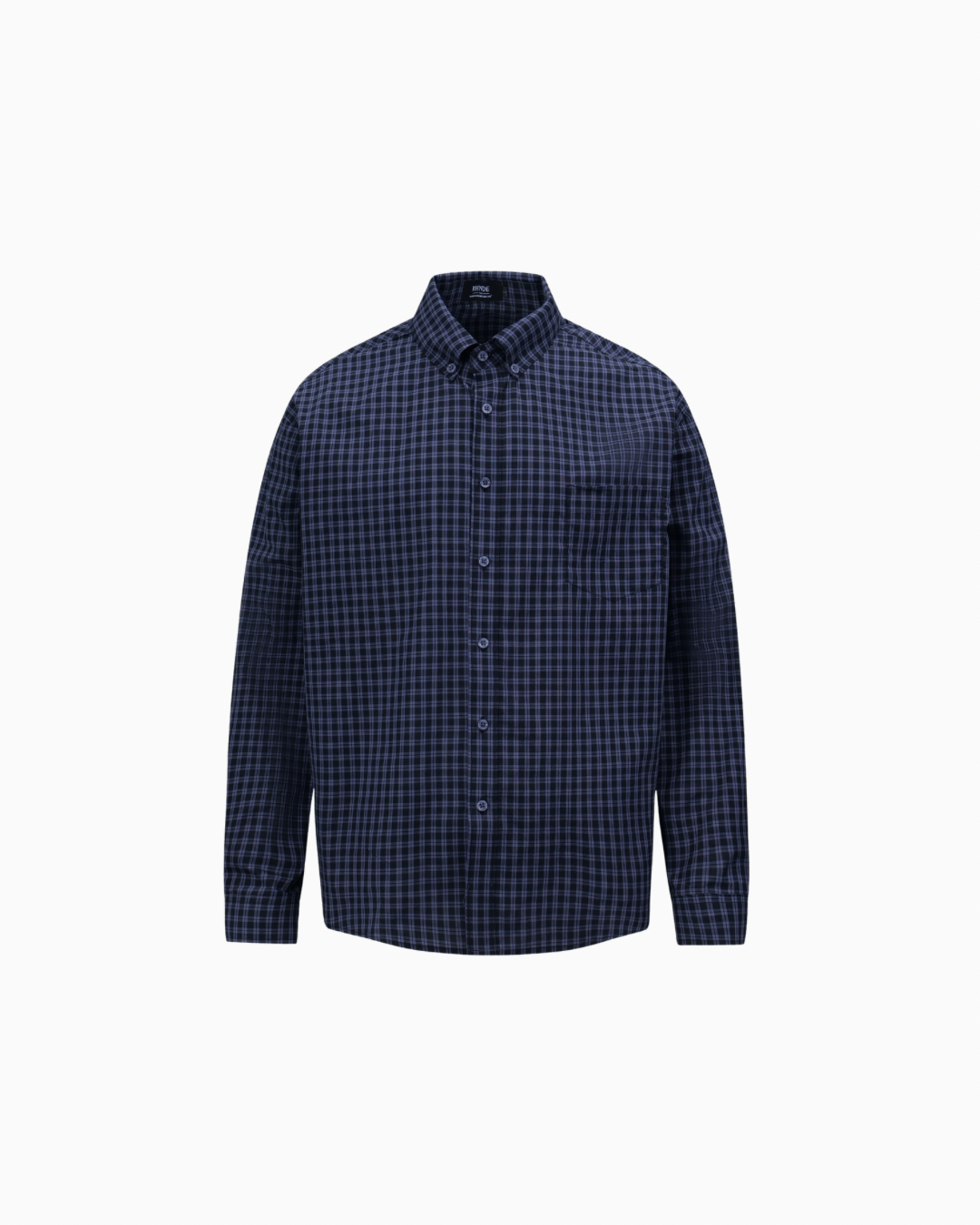 Men's Classic Navy Check Button-Down Shirt, Long Sleeve, Breathable Cotton