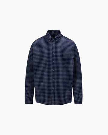 Men's Classic Navy Check Button-Down Shirt, Long Sleeve, Breathable Cotton